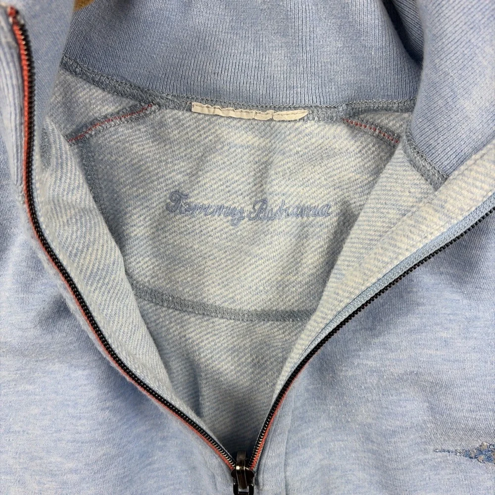 Tommy Bahama Men's Sweater XL Half Zip  Pullover Light Blue Long Sleeve Nautical